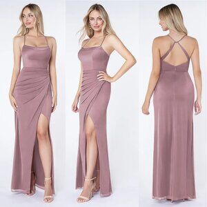 Azazie Kalea Dusty Rose Mermaid Pleated Mesh Dress A2